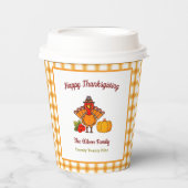Happy Thanksgiving Turkey Pumpkin Gelb Kariert Pappbecher (Vorderseite)