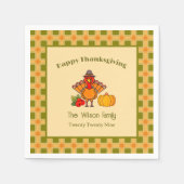 Happy Thanksgiving Turkey Pumpkin Gingham Pattern Serviette (Vorderseite)