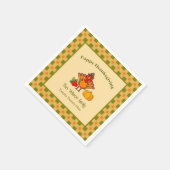 Happy Thanksgiving Turkey Pumpkin Gingham Pattern Serviette (Ecke)