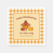 Happy Thanksgiving Turkey Pumpkin Gingham Pattern Serviette (Vorderseite)