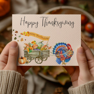 Happy Thanksgiving Turkey Pumpkin Wagon Postkarte
