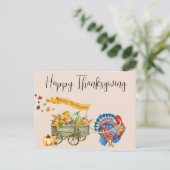 Happy Thanksgiving Turkey Pumpkin Wagon Postkarte (Stehend Vorderseite)
