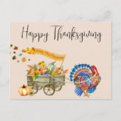 Happy Thanksgiving Turkey Pumpkin Wagon Postkarte (Vorderseite)
