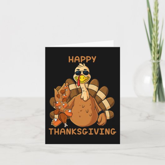 Happy Thanksgiving Turkey Throwing Food Fun Boys K Karte (Vorderseite)