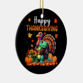 Happy Thanksgiving Turkey umarmt Dinosaurier-Freun Keramik Ornament (Rechts)