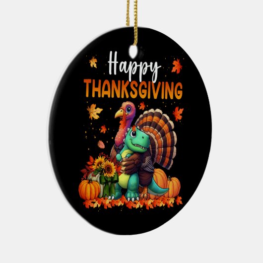 Happy Thanksgiving Turkey umarmt Dinosaurier-Freun Keramik Ornament (Rechts)