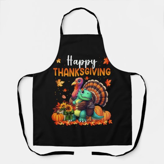 Happy Thanksgiving Turkey umarmt Dinosaurier-Freun Schürze (Vorderseite)