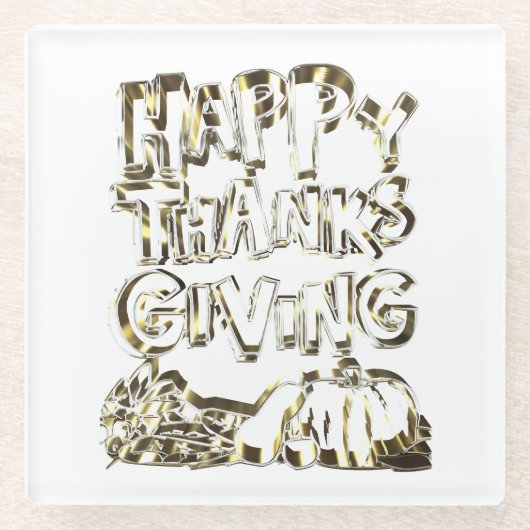Happy Thanksgiving Typografie Gold Harvest Pumpkin Glasuntersetzer (Vorderseite)