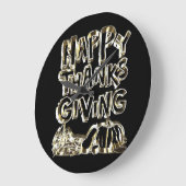 Happy Thanksgiving Typografie Gold Harvest Pumpkin Große Wanduhr (Winkel)