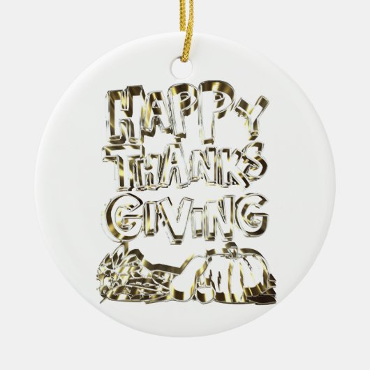 Happy Thanksgiving Typografie Gold Harvest Pumpkin Keramik Ornament (Vorne)