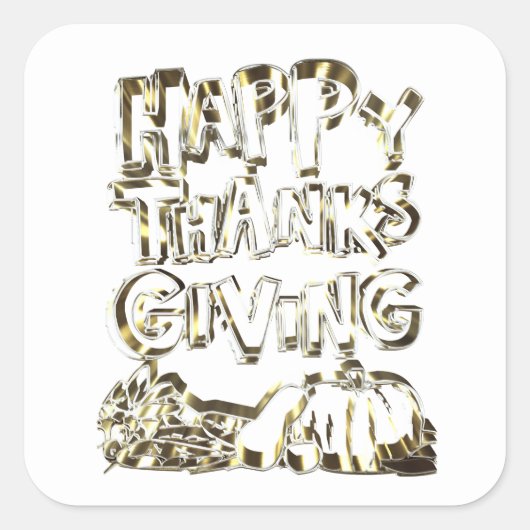 Happy Thanksgiving Typografie Gold Harvest Pumpkin Quadratischer Aufkleber (Vorderseite)