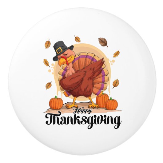 Happy Thanksgiving Typografie Keramikknauf (Vorderseite)