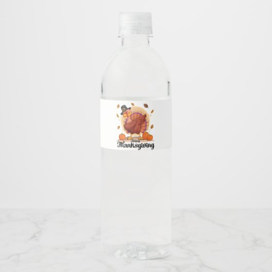 Happy Thanksgiving Typografie Wasser Flasche Etike Wasserflaschenetikett (Vorderseite)