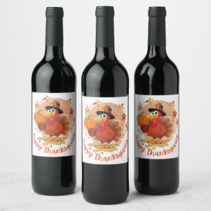 Happy Thanksgiving Typografie Weinlabel Weinetikett