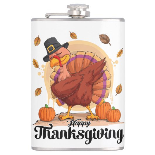 Happy Thanksgiving Typografy Flask Flachmann (Vorderseite)