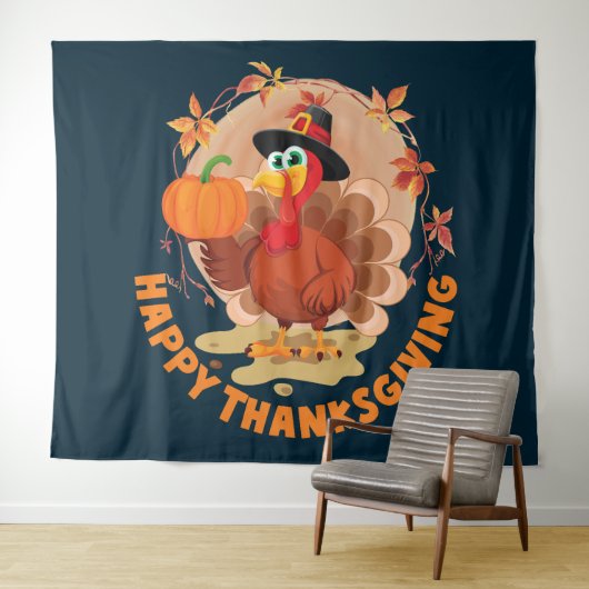 Happy Thanksgiving Typografy Tapestry Wandteppich (Beispiel (Horizontal))