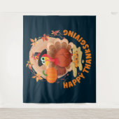Happy Thanksgiving Typografy Tapestry Wandteppich (Vorderseite)