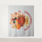Happy Thanksgiving Typografy Tapestry Wandteppich (Vorderseite)