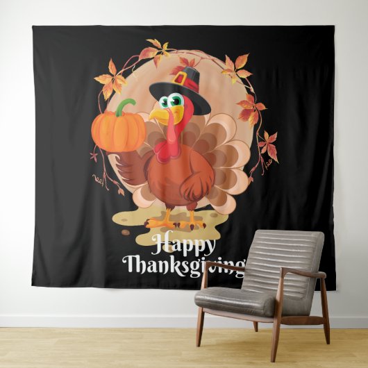 Happy Thanksgiving Typografy Tapestry Wandteppich (Beispiel (Horizontal))