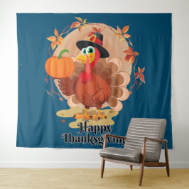Happy Thanksgiving Typografy Tapestry Wandteppich