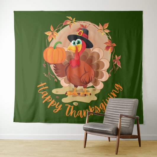 Happy Thanksgiving Typografy Tapestry Wandteppich (Beispiel (Horizontal))