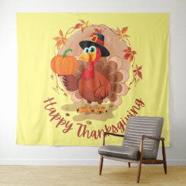 Happy Thanksgiving Typografy Tapestry Wandteppich