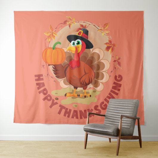 Happy Thanksgiving Typografy Tapestry Wandteppich (Beispiel (Horizontal))