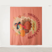 Happy Thanksgiving Typografy Tapestry Wandteppich (Vorderseite)