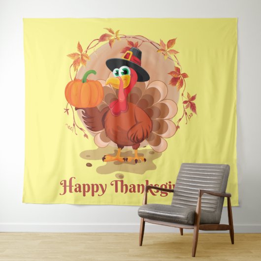 Happy Thanksgiving Typografy Tapestry Wandteppich (Beispiel (Horizontal))