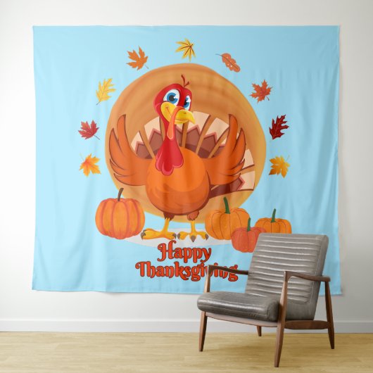 Happy Thanksgiving Typografy Tapestry Wandteppich (Beispiel (Horizontal))