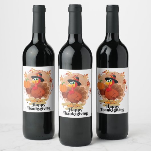 Happy Thanksgiving Typografy Weinlabel Weinetikett (Flaschen)
