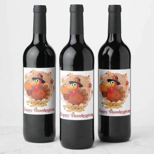 Happy Thanksgiving Typografy Weinlabel Weinetikett (Flaschen)