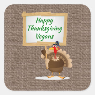 Happy Thanksgiving Vegans Türkei Land Burlap Quadratischer Aufkleber