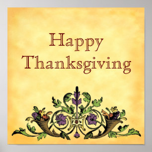 Happy Thanksgiving Vintag Cornucopia Art Poster