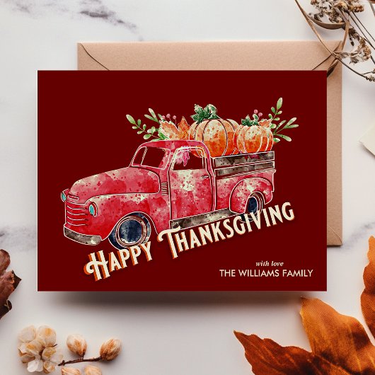 Happy Thanksgiving Vintagen Pumpkin Truck Postkarte