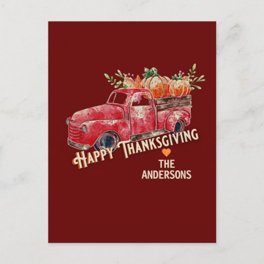 Happy Thanksgiving Vintagen Pumpkin Truck Postkarte (Vorderseite)
