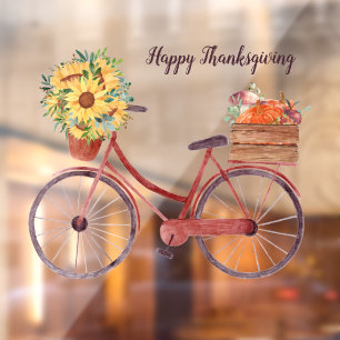 Happy Thanksgiving Vintages Fahrrad   Fensteraufkleber