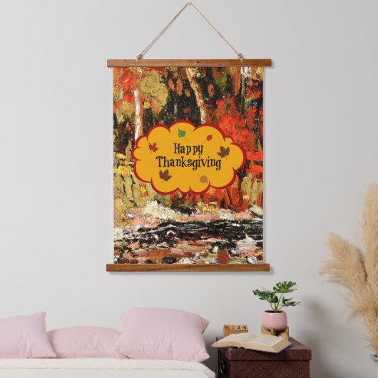 Happy Thanksgiving Wandteppich Mit Holzrahmen (Schlafzimmer)