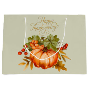 Happy Thanksgiving Wassercolor Pumpkin und Berries Große Geschenktüte