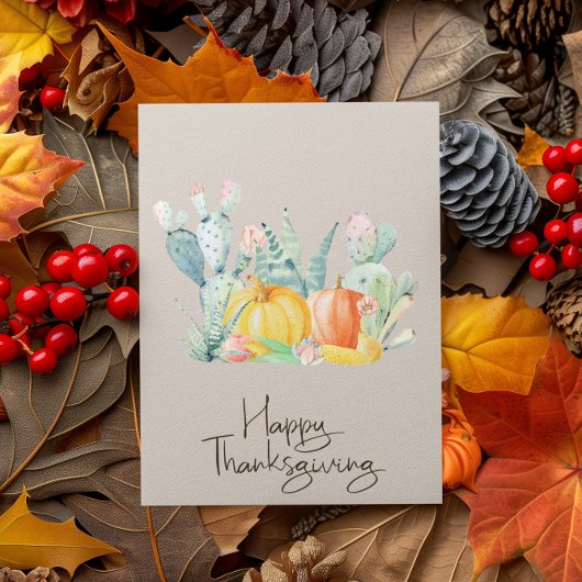 Happy Thanksgiving Watercolor Cactus Pumpkin Karte