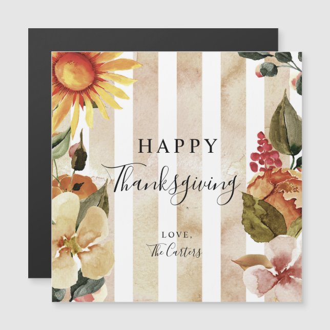 Happy Thanksgiving Watercolor Fall Blume Chic Magnetkarte (Vorne/Hinten)
