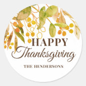 Happy Thanksgiving Watercolor Herbstlaubs Runder Aufkleber (Vorderseite)
