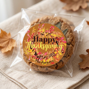 Happy Thanksgiving Watercolor Herbstlaubs Wreath Runder Aufkleber