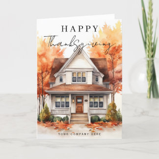 Happy Thanksgiving Watercolor House Real Anwesen Feiertagskarte
