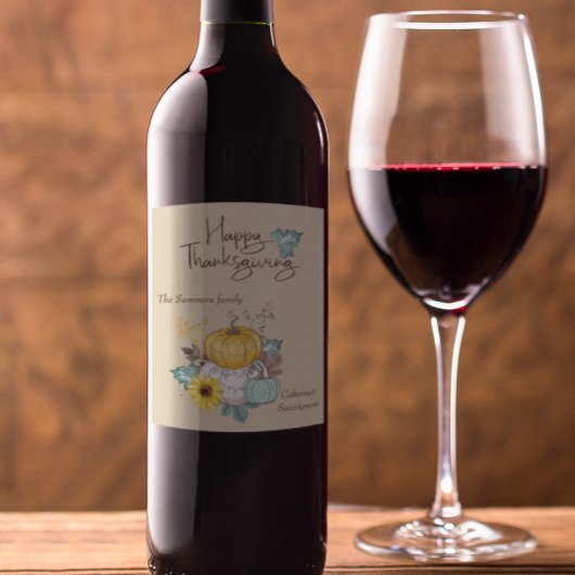 Happy Thanksgiving Watercolor Hübsch Pumpkin Weinetikett