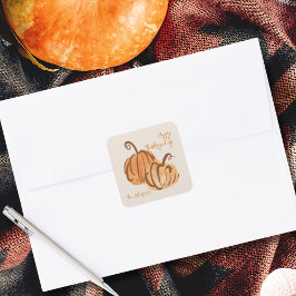 Happy Thanksgiving Watercolor Pumpkin Erntedank Quadratischer Aufkleber