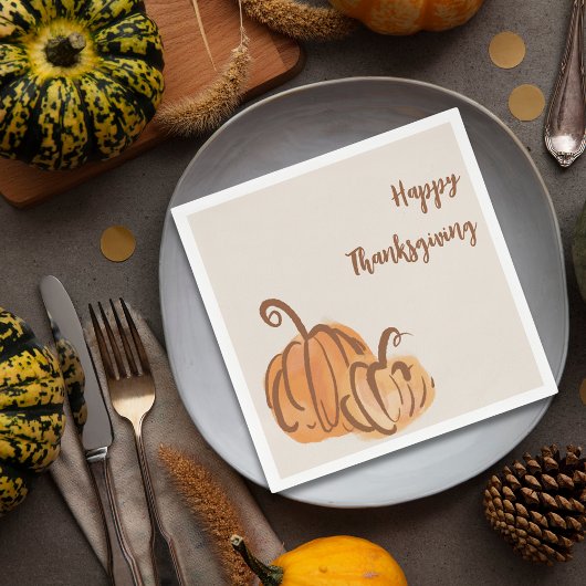 Happy Thanksgiving Watercolor Pumpkin Paper Napkin Serviette