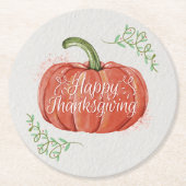 Happy Thanksgiving - WC Pumpkin with Word Art Runder Pappuntersetzer (Vorderseite)