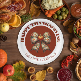 Happy Thanksgiving white& brown cute elegant  Pappteller