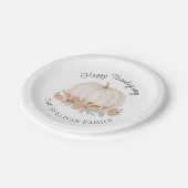 Happy Thanksgiving White Pumpkin Pappteller (Schrägansicht)